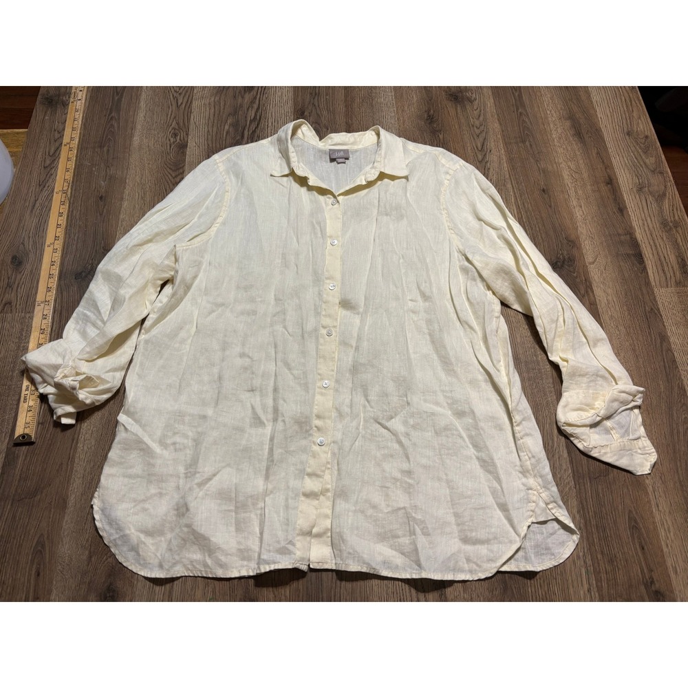 J.Jill Linen Shirt Womens Size Large Cream Button Down Long Sleeve Collared